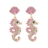 Boucles d'oreilles pendantes en forme d'hippocampe, personnalité exagérée, Animal coloré, mignon, strass, bijoux pour filles, cadeau, vente en gros