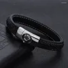 Link pulseiras punk único leopardo cabeça ímã corrente masculino charme macio couro esportivo jóias pulsera