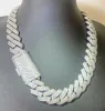 Tung silver 15mm 20mm 3ROWS Cuban Chain Necklace White Gold Plated Moissanite Diamond Link LL