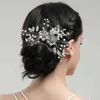 Pannband bröllop hår tillbehör blomma hårklipp hårstång kristall brud huvudbonad för kvinnor faux pärlborrare hår kammar hårinredning