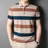 Мужские рубашки поло, корейская мужская летняя одежда для гольфа в полоску с принтом и пуговицами, мужская уличная одежда в деловом стиле, футболка с коротким рукавом 240115
