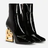 Zarif marka kadınlar keira ayak bileği botları siyah patent deri patik ile zincir cazibesi lollo yüksek topuklu lady eu35-43 ile kutu ile