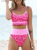 Swim Wear LW Leopard Printed Patchwork Bikini Set Women 2023 New Beachwear Spaghetti Strap Basic Tankini Two Pieces Swimsuitl240115