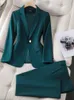 Damer Blazer och Pant Suit Women Green Purple Blue Black Solid Formal Jacket byxor Kvinnliga affärsarbeten slitage 2 -stycken Set 240115