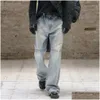 Męskie spodnie w dużych rozmiarach Umyte stałe dżinsy męskie męskie męskie workowate płomienie unisex duże swobodne dżinsowe spodnie Dostawa Dhu8y