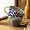 Tasse à café en céramique rayée irrégulière peinte à la main de Style japonais grande capacité 400 ml Drinkware tasse d'eau thé à l'avoine 240115