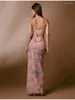 Casual Dresses Chic Butterfly Print Sling Backless Maxi Dress Sexig Spaghetti Straps Halter V Neck Slim Long Robe Summer Female Party