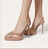 Nya klänningskor Kvinnor Stiletto Sandaler Luxurys Designers Platform Pump Ankle Strap Metal Buckle Pointed Toe Wrap Evening Shoes 12cm Party Wedding Sho med låda