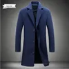 Spring Autumn Long Cotton Coat Wool Blend Pure Color Casual Business Fashion Mens Clothing Slim Windbreaker Jacket 240113