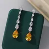 Choucong Brand Dangle Earrings Luxury Jewelry 925 Sterling Silver Water Drop Yellow 5A Cubic Zircon CZ Diamond Gemstones Party Eternity Women Long Drop Earring Gift