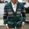 Men's Fashion New Autumn/Winter Knitted Cardigan Polo Collar Long Sleeve Jacquard Sweater Coat
