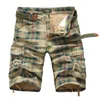 Men's Shorts Mens Military Cargo Plaid Beach Summer Male Cotton Loose Multi-Pocket Trousers Homme Casual Bermuda Overalls