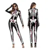 Новинка 2018 года, костюмы для косплея на Хэллоуин для женщин, костюмы с рисунком человеческого скелета, вечерние костюмы на Хэллоуин, облегающее боди с длинными рукавами и принтом208w