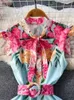 Runway Zomer Vakantie Bloemenjurk Dames Mouwloos Strikje Hals Enkele rij knopen Bloemenprint Riem Boho Maxi Feestjurk 240113