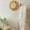 Relógios de parede mão tecido palha relógio nórdico minimalista mudo de madeira para bebê crianças quarto decorações estatuetas po adereços
