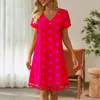 Casual Jurken Zomer Mode Dames V-hals Korte Mouwen Effen Kleur Polka Dot Holle Zijjurk Zoom Voor Kleine Vrouwen