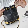 Women Designer Shoulder Drawstring Bucket Bag with Four Leaf Clover Gold Coin Chain Embroidery 20x24cm 4 Colors Diamond Lattice Luxury Hobo Cross Body Handbag Purse