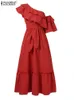 Grundläggande casual klänningar Zanzea-Robe Longue DClecte Volants Pour Femme Tenue D'T Lgante avec Ceinture Style Vintage 2023 YQ240115