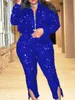 LW Plus Size Two Pieces Sets Velvet Sequined Zipper Design top coat Pants Set Fashion party Evening women's matching set 240115