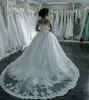 2024 princesa mangas compridas vestido de baile vestidos de casamento rendas apliques frisado árabe dubai marfim tule vestidos de noiva botões traseiros capela trem robe de mariee