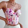 Women's Tanks Corset Slim Shapewear Color Sexy Low Cut Deep V Spice Girl Pleated Halter Wire Ring Fishbone Crop Vest Top Gothic