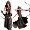 Cosplay médiéval mode femmes Anime Viking Renaissance à capuche Archer Come robe longue en cuir sans manches mascarade 2022 nouveau T2208315r