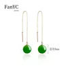 Dangle Earrings Natural Hetian Jade Jasper Round Pearl Ear Line 18K Gold Set With Spinach Green Women's Luxury Fashion Jewelry Gift