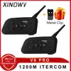 Luci Xinowy V6 Pro 1200m Moto Bluetooth Casco Auricolare Citofono per Moto 6 Piloti Bt Interfono Impermeabile Senza Fili Mp3