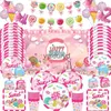 Louça descartável Sweet Lolli Theme Conjuntos de talheres descartáveis Pratos de doces Copos Toalha de mesa Decorações de festa de aniversário de meninas Crianças Baby Showervaiduryd