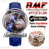 RMF AT112.31.DR Astronomia Tourbillon Mechaniczne męże obserwuj zamrożone Paved Bagieette Diamonds 3D Art Black Dragon Dial Skórzane Super Edition TimeZoneWatch A06A