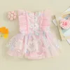 Girl Dresses Cute Summer Baby Girls Romper Dress Ruffle Sleeve Embroidery Flower O-Neck Tulle Mini Infants Clothes For 0-24M