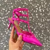 Sandals Shoes Top-level Cage Heels Pumps 6.5cm Kitten Evening Patent Leather Stiletto Heel Pointed Toes Women Luxury Buckle Stud Decoration