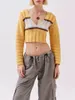 Damenpullover Frauen Sexy Gestreiftes Crop Top Langarm Tiefer V-Ausschnitt Kurzer Strickpullover Pullover Y2k Slim Fit Mini Strickwaren