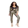 Leopardo animal impressão fantasia vestido sexy feminino profundo decote em v zip up lingerie bodysuit macacão cosplay festa catsuit211d