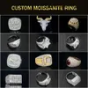 Custom Pass Diamond Tester Hip Hop VVS Moissanite Iced Out Sier Brief Cross 10K 14K Gouden Mannen fijne Sieraden Ring