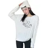 Women's o-neck long sleeve coarse wool logo knitted embroidery sweater jumpers 2 colors SMLXL