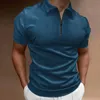 Homens camisetas Masculino Zipper Manga Curta Top Tie Dye Cor Sólida Lapela Mens Knit Men Camisa Média