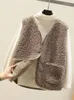 Koreanska västar våren Autumn Vest Women Waistcoat vinter varmt tjock fleece ärmlös jacka damer 240115