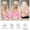 Perruques synthétiques Perruque de cosplay synthétique rose platine blonde avec frange cheveux naturels longs ondulés perruques Lolita de fête pour femmes fibre résistante à la chaleur Q240115