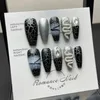 Handmade Fake Nails With Design Coffin Press On Black Manicuree Wearable Full Cover Artificial False Nail Tips Decoration 240113
