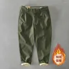 Calças masculinas 2024 inverno homens flacee algodão sólido solto casual estilo safari bolso cáqui exército verde trabalho calça carga