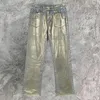 Jeans masculinos casuais laser azul calças de ouro micro elástico para homens e mulheres primavera baggy club outfit punk hip hop