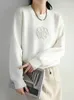 SXXL Корейская мода Черно-белый пуловер с круглым вырезом Толстовка Лоскутный топ Осень-зима с длинным рукавом Kawaii Pulls Уличная одежда Повседневная 240115