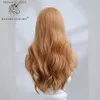 Syntetyczne peruki blondynki jednorożca syntetyczna peruka jasnobrązowa blond długie faliste środkowe włosy codziennie naturalne falowanie błonnik odporny na ciepło dla kobiet Q240115