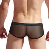 Sous-vêtements sexy hommes pure maille boxer slips sous-vêtements transparents homme poche bombée respirant culotte mince shorts