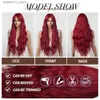 Synthetic Wigs oneNonly Long Red Wig with Bangs Wave Synthetic Wigs for Women Halloween Party Cosplay Natural Heat Resistant Hair Q240115