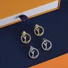 Com CAIXA Moda Vintage Círculo Desinger Brincos Prata 18K Banhado A Ouro Diamante Studs para Mulheres Titânio Aço Inoxidável Jóias de Casamento Presente