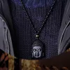 Pendant Necklaces Lucky Natural Black Obsidian Cameo Buddha Head Bead Chain Amulet Fortune Necklace Buddhism Meditation Men Women 236h