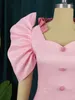 플러스 사이즈 드레스 aomei 파티 섹시한 핑크 여자 하이 슬릿 짧은 퍼프 슬리브 버튼 로브 축하 이벤트 의상 여름 멍청이