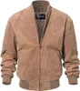 FLAVOR Men's Leather Baseball Bomber Jacket Vintage Suede Pigskin